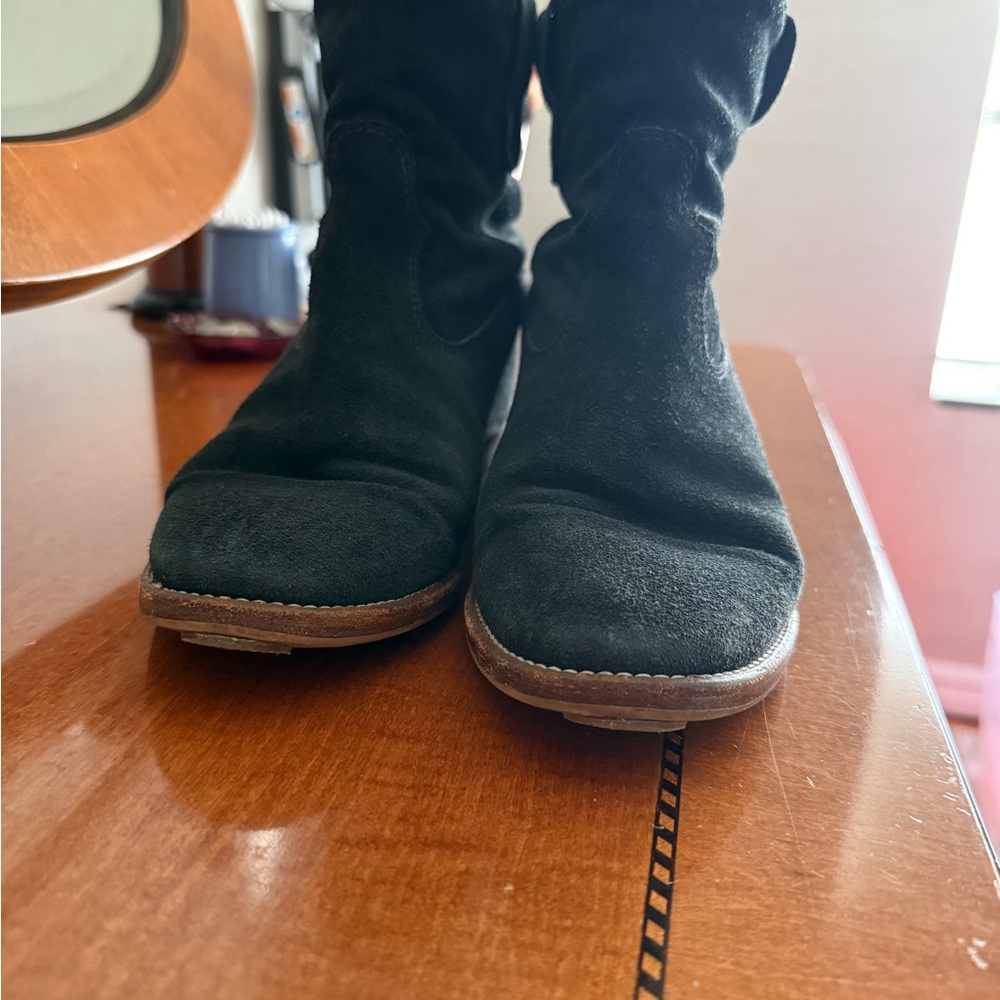 Women’s Black Suede Moto Boots with Stitched Sole